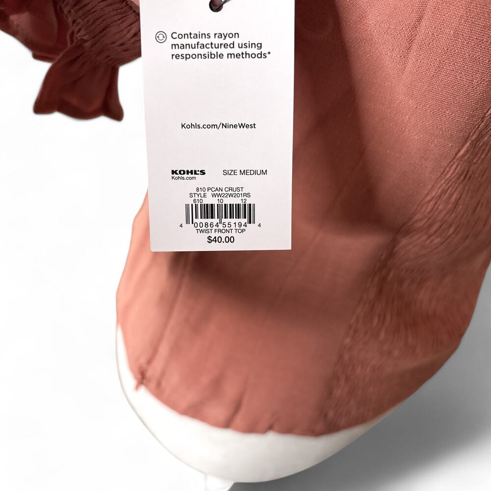 Nine West Twist Front Puff Sleeve Top Dusty Rose Medium - Picture 6 of 10